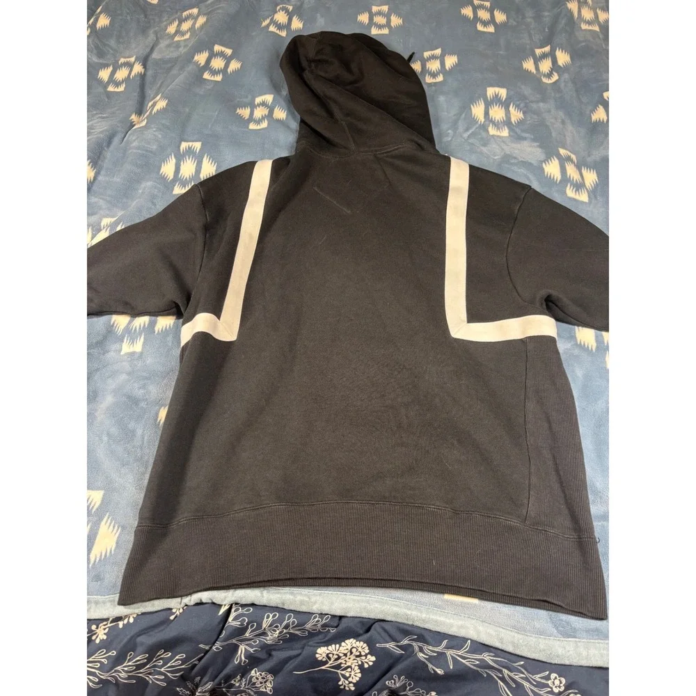 Jordan Mens Black White Geometric Stripe Wings Logo Pullover Hoodie Size M